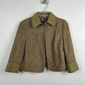 Worth Women's Brown Tweed Wool Blend 3/4 Sleeve Open Front Jacket Size 10
